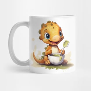 Baby dinosaur eating porridge Mug